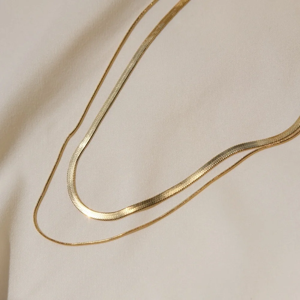 Jewelry | 18k Gold Plated Double Stacked Snake Chain Necklace | Poshmark